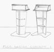 Initial sketches for the Student Center podium were inspired by Frank Lloyd Wright’s furniture designs.